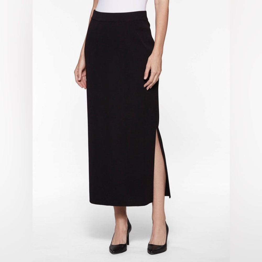 Misook Black Maxi Skirt Size XS Pull On Acrylic Knit Side Split Elastic Waist